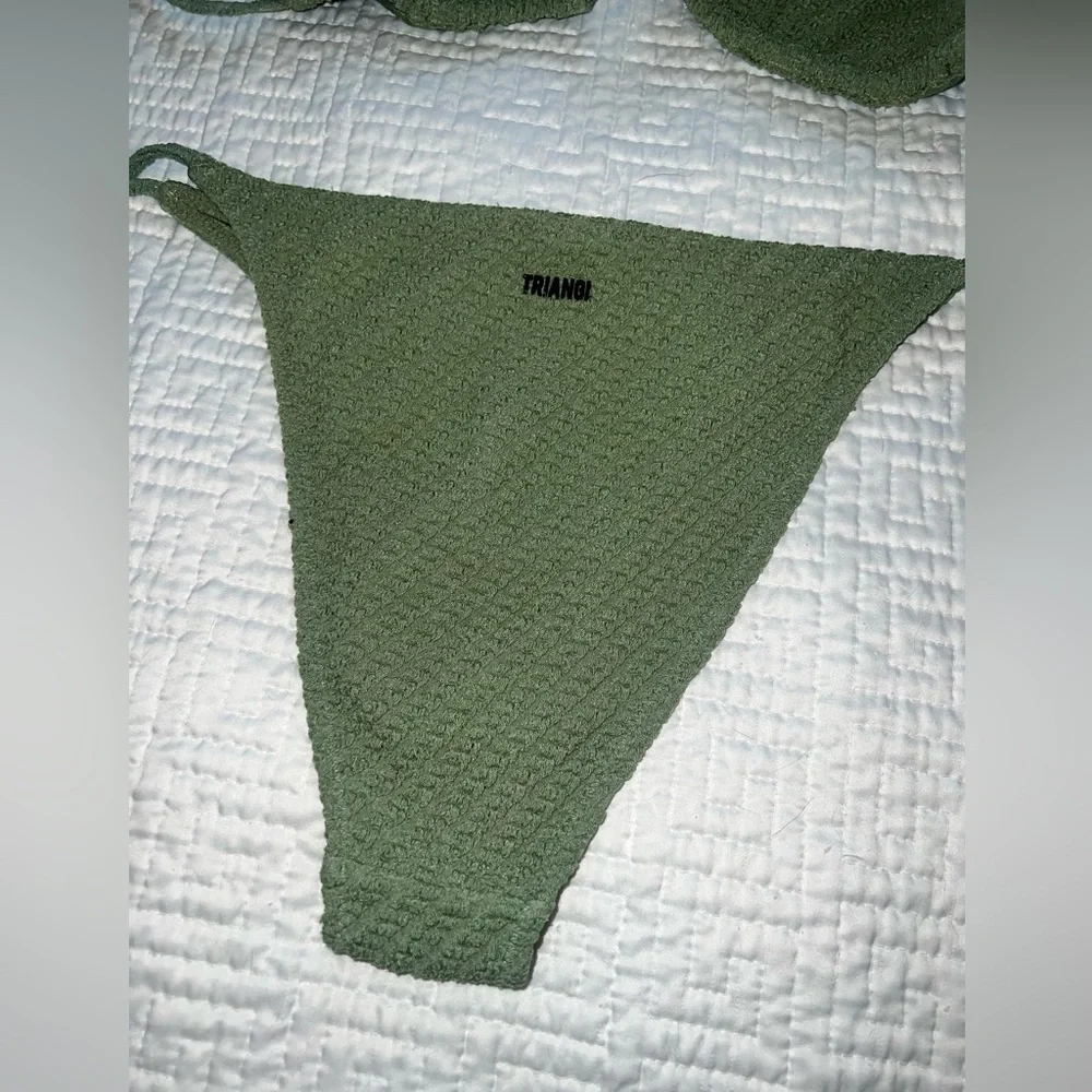 triangl swimwear Olive Green Textured Tie Bikini